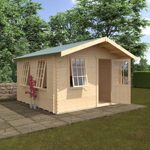 Snowdrop Log Cabin – 44mm Thick logs, under 2.5m high, Apex Garden Room with Windows & Doors