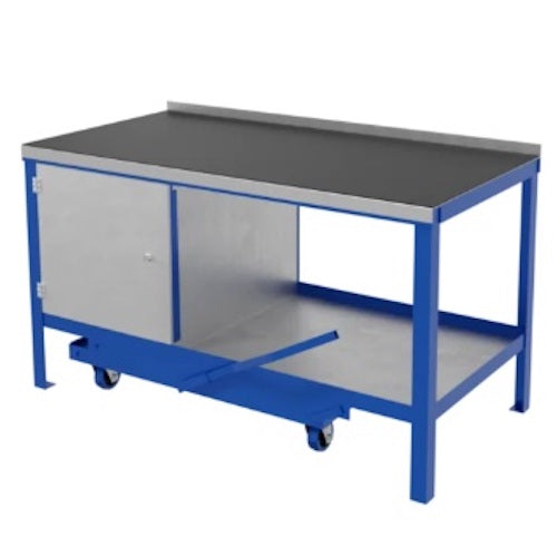 Jas Engineering Heavy Duty Mobile Steel Workbench - 3mm Rubber on Steel Top (450kg / 1000kg Capacity)