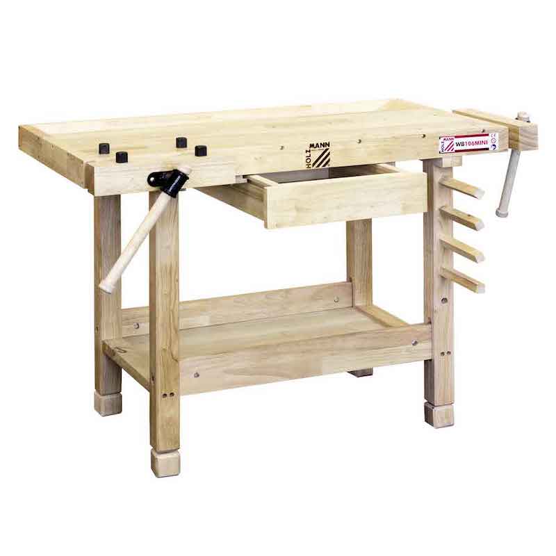 Holzmann WB106MINI Junior Solid Wood Workbench with 2 Vices & Storage Shelf