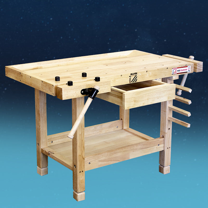 Holzmann WB106MINI Junior Solid Wood Workbench with 2 Vices & Storage Shelf