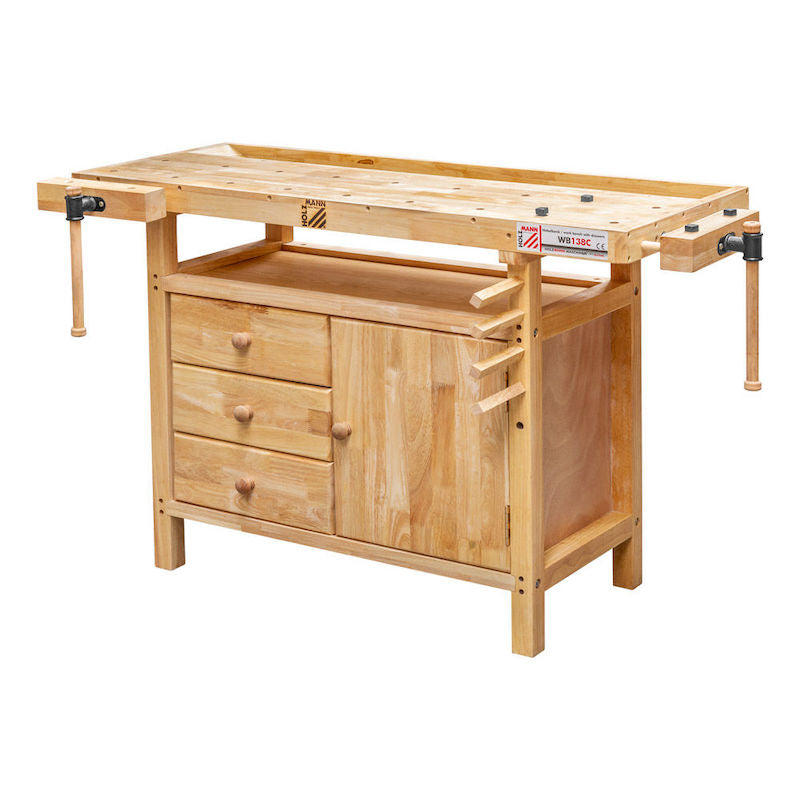 Holzmann WB138C Wooden Workshop Workbench with Storage Cabinet, Drawer & 2 Vices