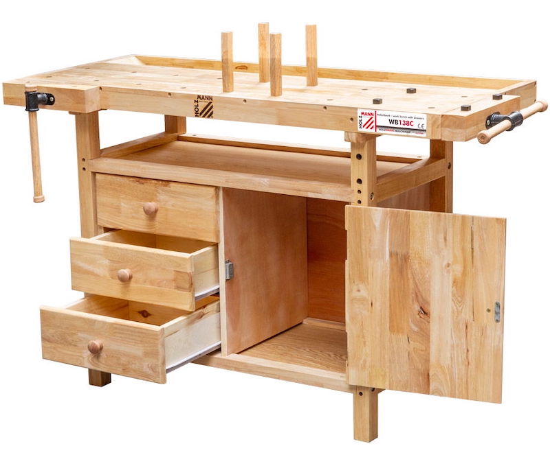 Holzmann WB138C Wooden Workshop Workbench with Storage Cabinet, Drawer & 2 Vices